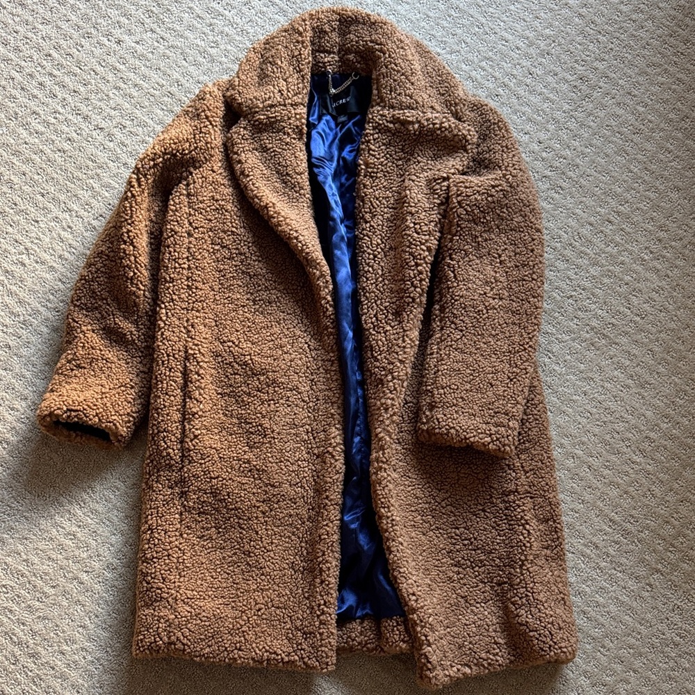 J. Crew Brown Teddy Jacket with Blue Lining